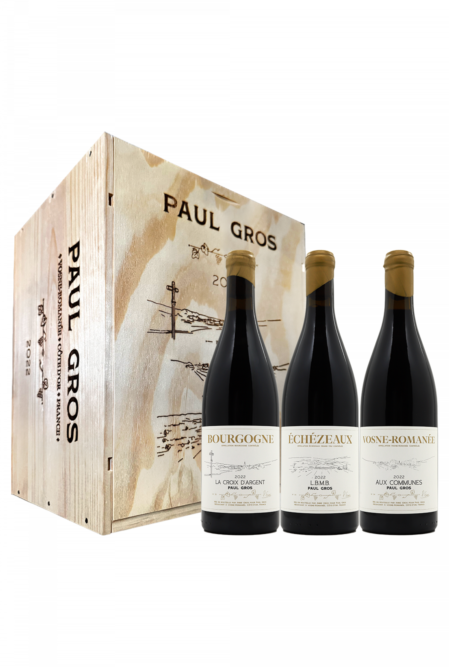 2022 Paul Gros Assortment (Echezeaux Grand Cru L.B.M.B, Vosne-Romanee Aux Communes, Bourgogne La Croix d′Argent)